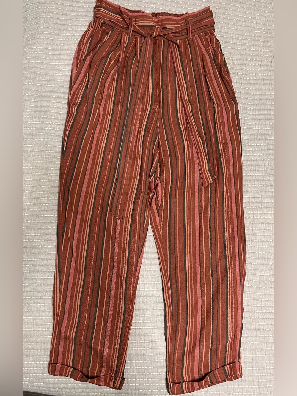 American Eagle rust striped Tie-Waist Chinos pants SP